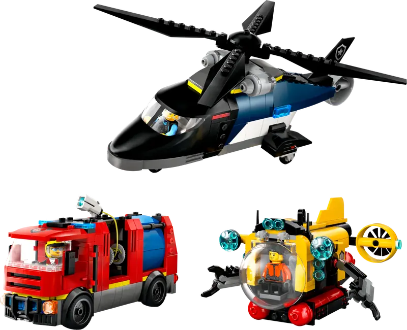 LEGO 60462 Zestaw z helikopterem, wozem strażackim i łodzią podwodną