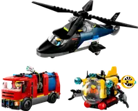 LEGO 60462 Zestaw z helikopterem, wozem strażackim i łodzią podwodną